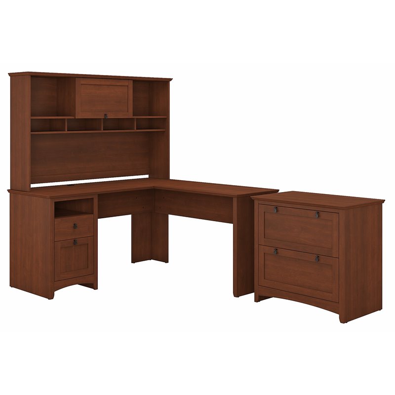 Bush Buena Vista L Shaped Desk With Hutch And File Cabinet In Cherry