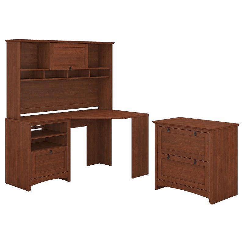 Bush Buena Vista Corner Desk With Hutch And File Cabinet In Cherry