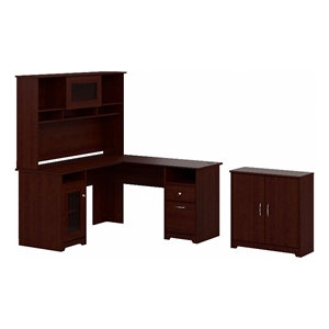 Cabot 60W L Desk with Hutch and Small Cabinet