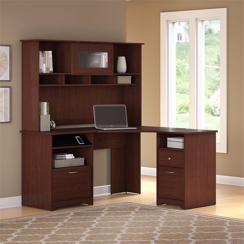 Bush Furniture Cabot Corner Desk with Hutch and 2 Drawer File