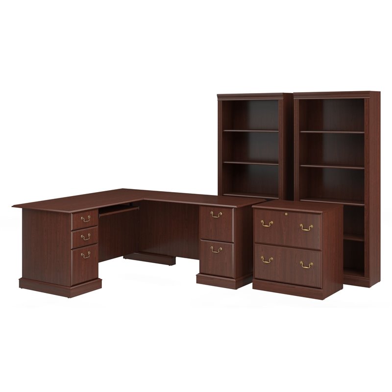 Saratoga L Shaped Desk With File Cabinet And Two Bookcases In