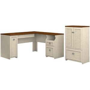 bush furniture fairview wooden l shaped desk with tall storage file cabinet