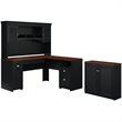 Fairview L Desk with Hutch and Low Storage in Antique Black - Engineered Wood