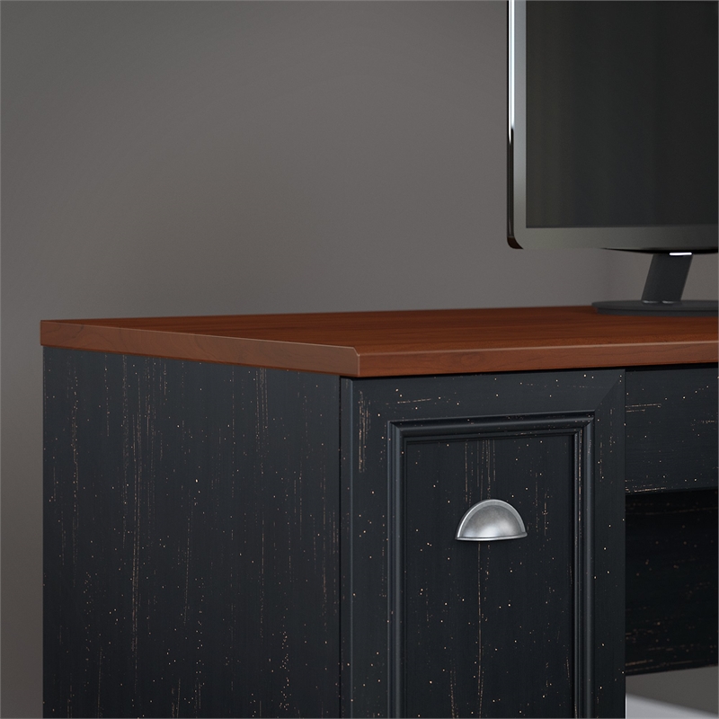Fairview L Desk 5 Pc Office Set with Storage in Antique Black - Engineered Wood