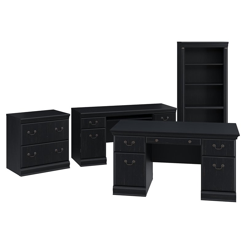 Bush Birmingham 60w Executive Desk Office Suite In Antique Black