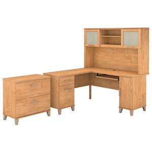 Somerset 60W L Desk with Hutch & File Cabinet