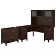 Bush Furniture Somerset 60W L Shaped Desk with Hutch and File Cabinet in Mocha Cherry