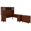 Bush Furniture Somerset 72W L Shaped Desk with Hutch and File Cabinet in Cherry