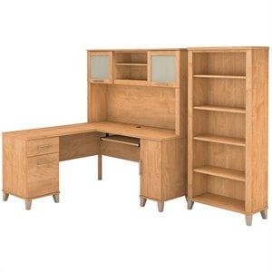 bush furniture somerset 60w l desk with hutch and bookcase in maple eng wood