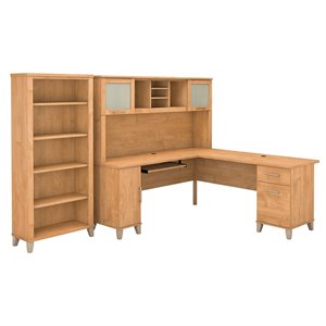 Bush Furniture Somerset 72W L Desk with Hutch & Bookcase in Maple Cross