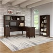 Bush Furniture Somerset 72W L Desk with Hutch & 5 Shelf Bookcase in Cherry