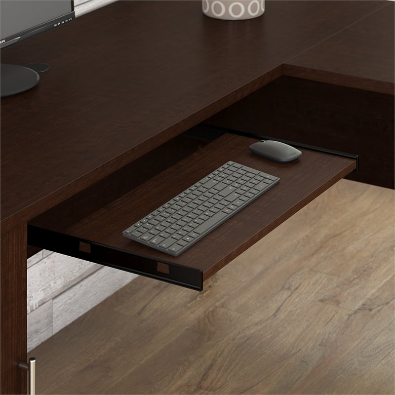 Bush Furniture Somerset 72W L Desk with Hutch & 5 Shelf Bookcase in Cherry