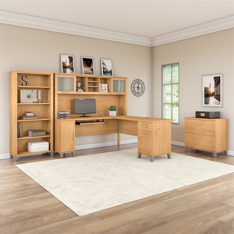 Bush Furniture Somerset 72W L Desk Office Suite in Maple Cross Brown