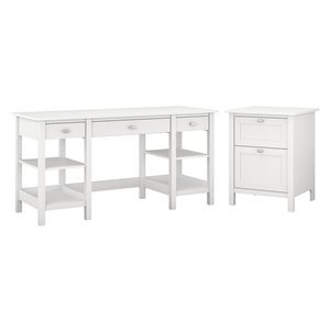 broadview 60w desk with storage and file cabinet in white - engineered wood