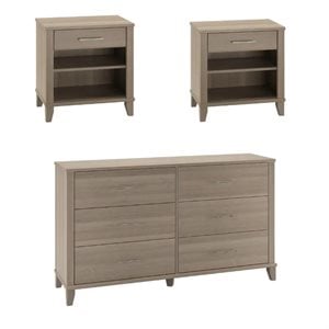 Bush Furniture Somerset 3 Piece 6 Drawer Double Dresser and Nightstand Set in Ash Gray