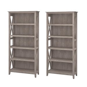 Bush Furniture (Set of 2) 5 Shelf Bookcase in Washed Gray