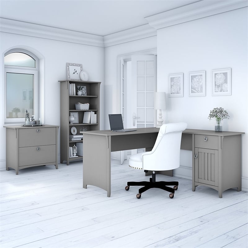 Bush Furniture Salinas 60W L Shaped Desk Office Suite in Cape Cod Gray