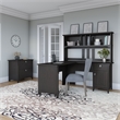 Salinas 60W L Shaped Desk with Hutch & File Cabinet in Vintage Black