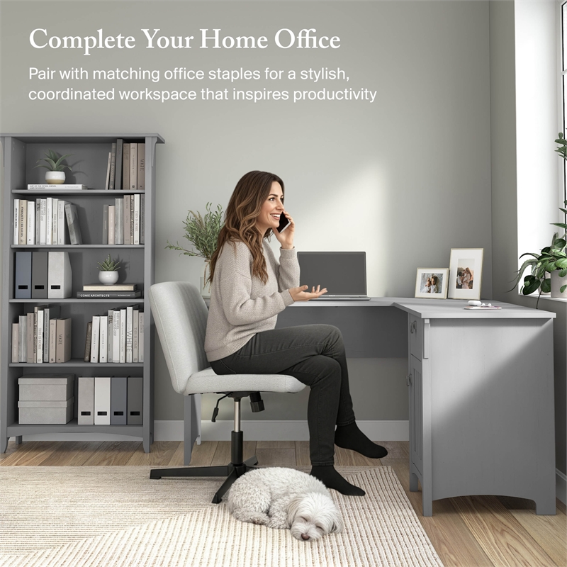 Salinas 60W L Shaped Desk with Storage in Cape Cod Gray - Engineered Wood