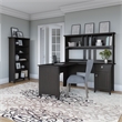 Bush Furniture Salinas 60W L Shaped Wood Desk with Hutch Bookcase in Black