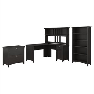 bush furniture salinas l desk with hutch, lateral file cabinet, and bookcase