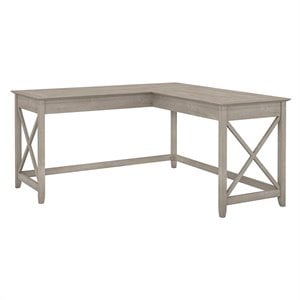 bush furniture key west 60w l shaped desk in washed gray - engineered wood