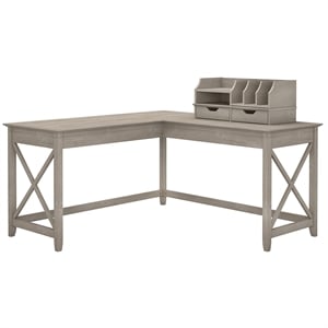 bush furniture key west 60w l shaped desk with organizers in washed gray