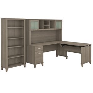bush furniture somerset sit to stand l desk set with bookcase - engineered wood