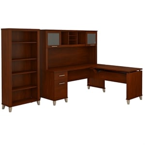 Bush Furniture Somerset Sit Stand L Desk with Hutch & Bookcase in Cherry