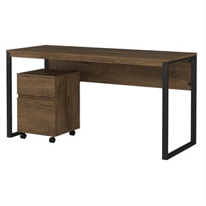 Bush Furniture Latitude 60W Writing Desk with File Cabinet in Rustic Brown