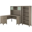 Somerset Engineered Wood 60&quotW L-Shaped Desk/Hutch/5 Shelf Bookcase in Ash Gray