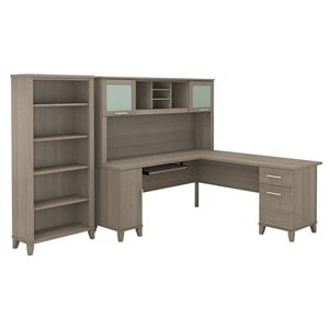 Bush Furniture Somerset 72W Wood L Desk with Hutch & 5 Shelf Bookcase Gray