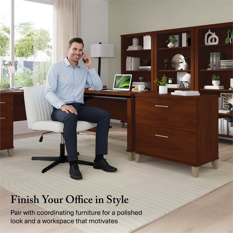 Somerset 72W 3 Position Sit to Stand L Desk in Hansen Cherry - Engineered Wood