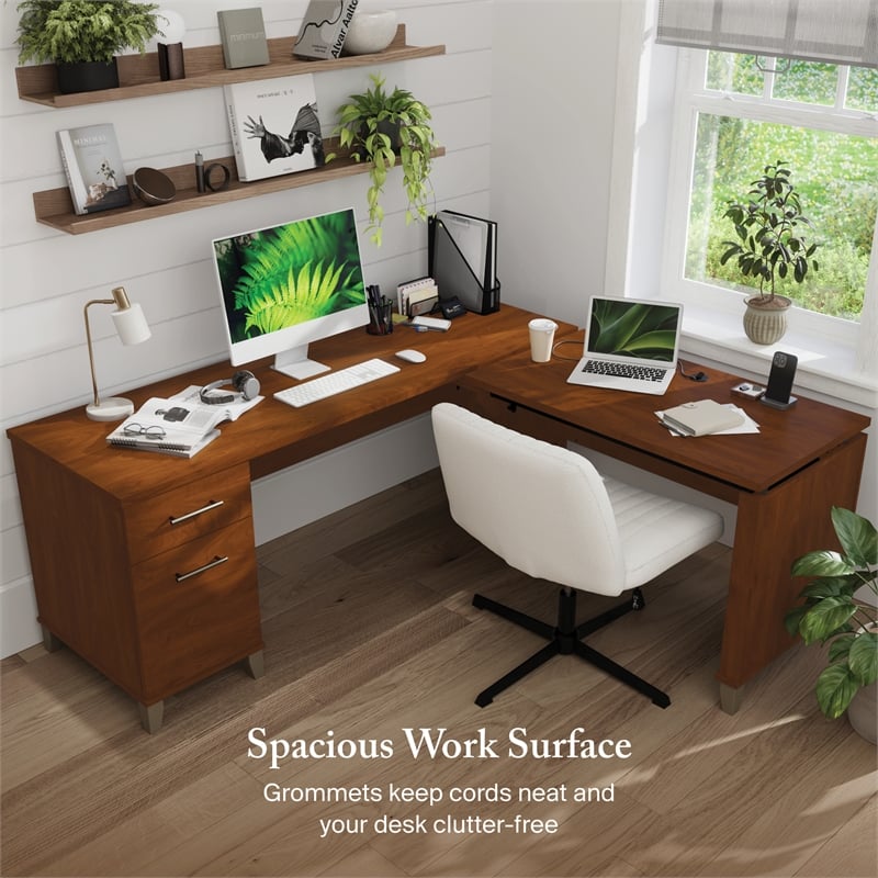 Somerset 72W 3 Position Sit to Stand L Desk in Hansen Cherry - Engineered Wood