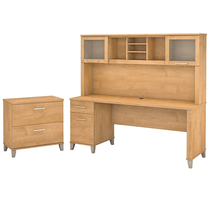 Bush Furniture Somerset 72W Desk with Hutch and File in Maple