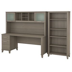 Somerset 72W Office Desk with Hutch & Bookcase in Ash Gray - Engineered Wood