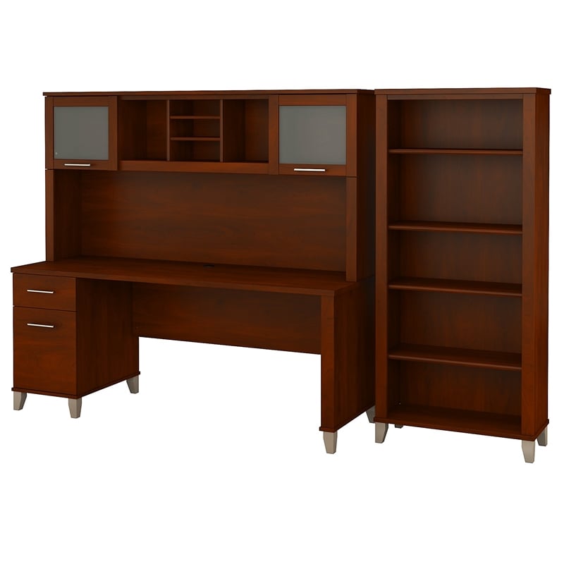 Bush Furniture Somerset 72w Desk With Hutch And Bookcase In Hansen Cherry