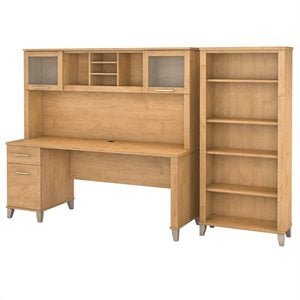 Bush Furniture Somerset 72W Desk with Hutch and Bookcase in Maple Cross