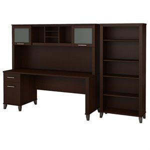 Bush Furniture Somerset 72W Desk with Hutch and Bookcase - Engineered Wood