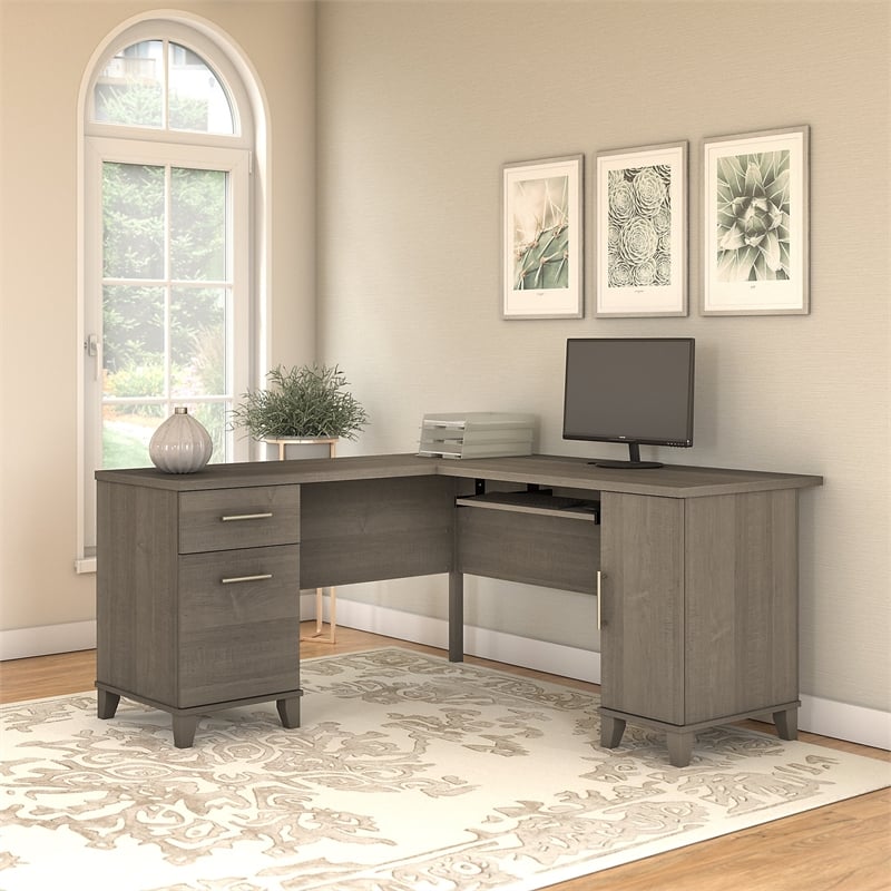 Bush Furniture Somerset 60W L Shaped Desk in Ash Gray - Engineered Wood ...