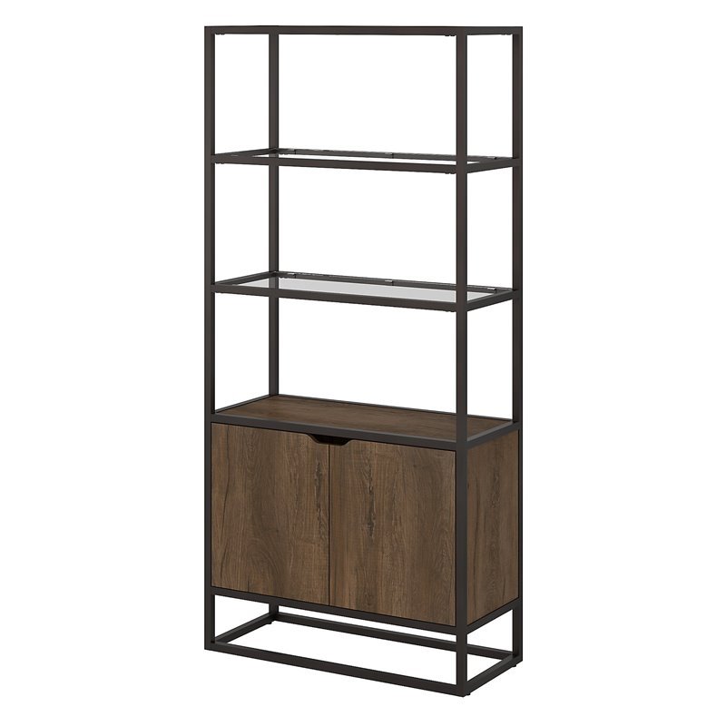 Bush Furniture Anthropology 5 Shelf Bookcase with Doors in Rustic Brown ...