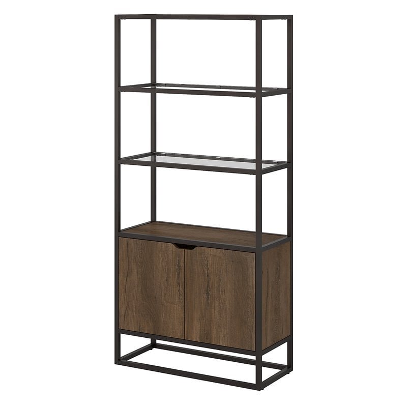 Bush Furniture Anthropology 5 Shelf Bookcase with Doors in Rustic Brown ...