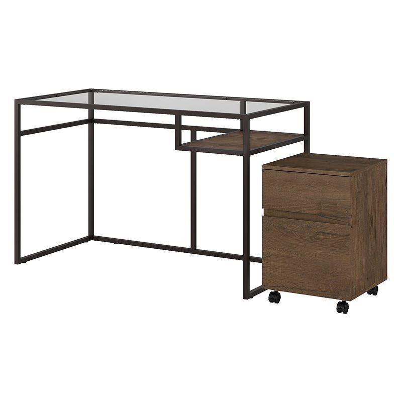 Bush Anthropology 48 Glass Top Writing Desk With Mobile File