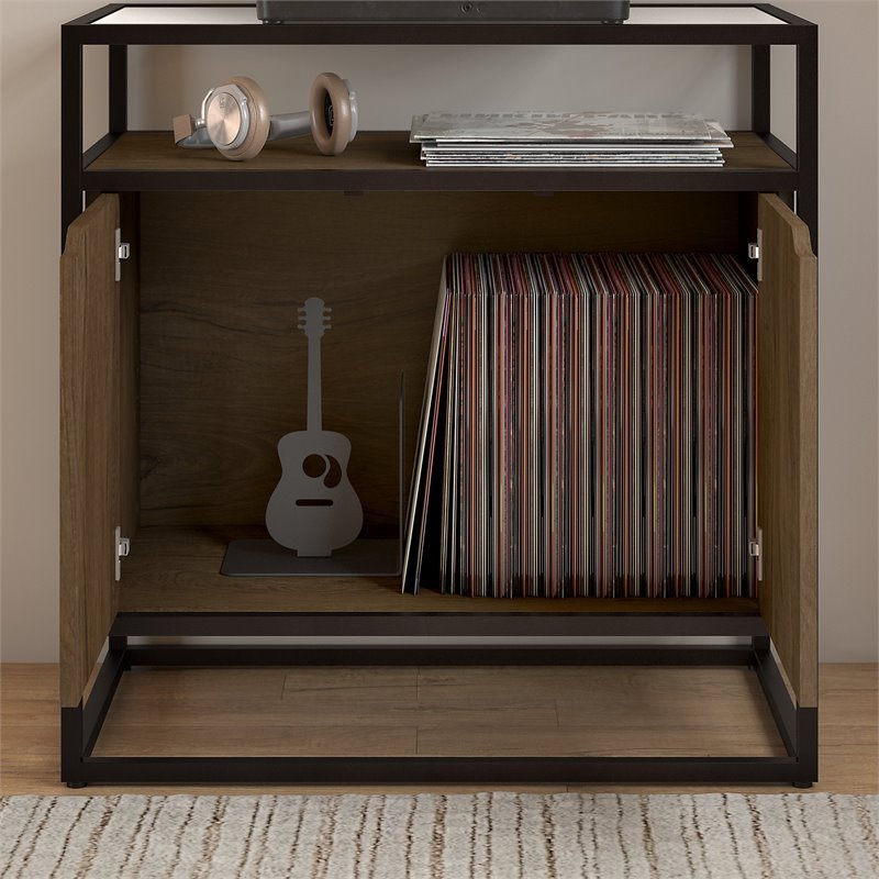 Bush Furniture Anthropology Record Player Stand with Storage in Rustic Brown