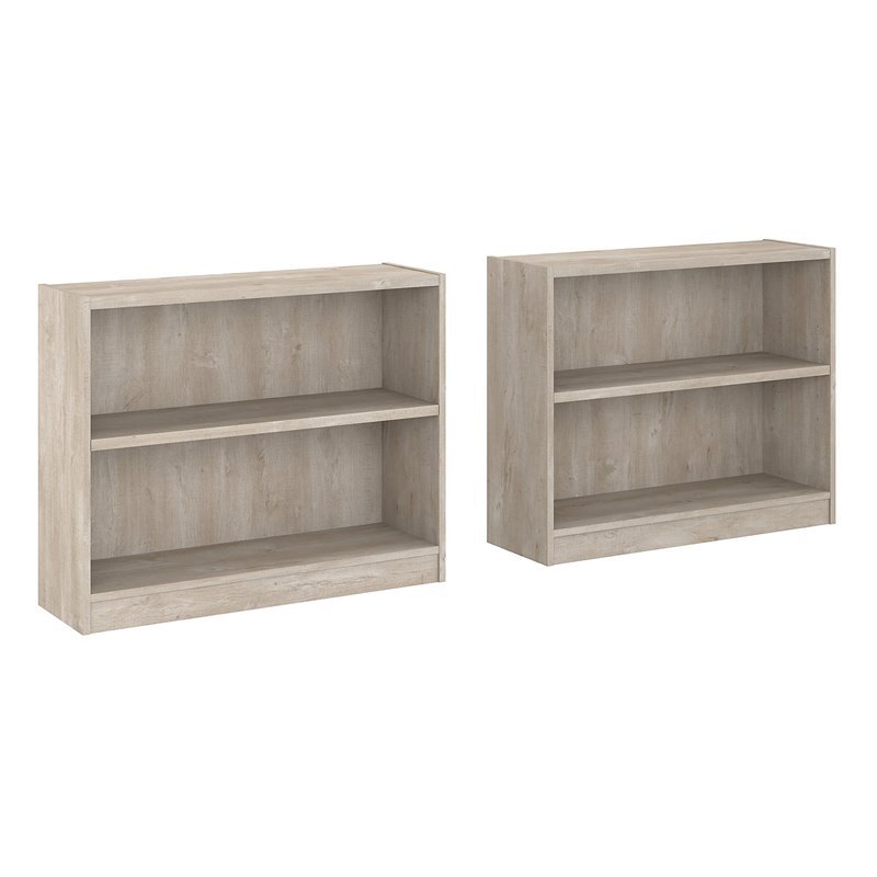 Bush Furniture Universal 2 Shelf Bookcase Set of 2 in Washed Gray