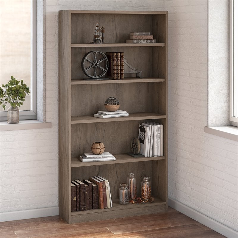 Bush Furniture Universal 5 Shelf Bookcase in Rustic Gray WL1249203