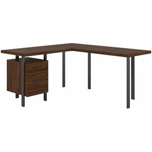 Bush Architect Engineered Wood L-Shaped Desk with Drawers in Modern Walnut