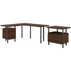 Bush Architect Engineered Wood L-Desk with Lateral File in Modern Walnut
