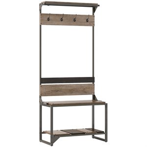 refinery hall tree with shoe storage bench in rustic gray - engineered wood