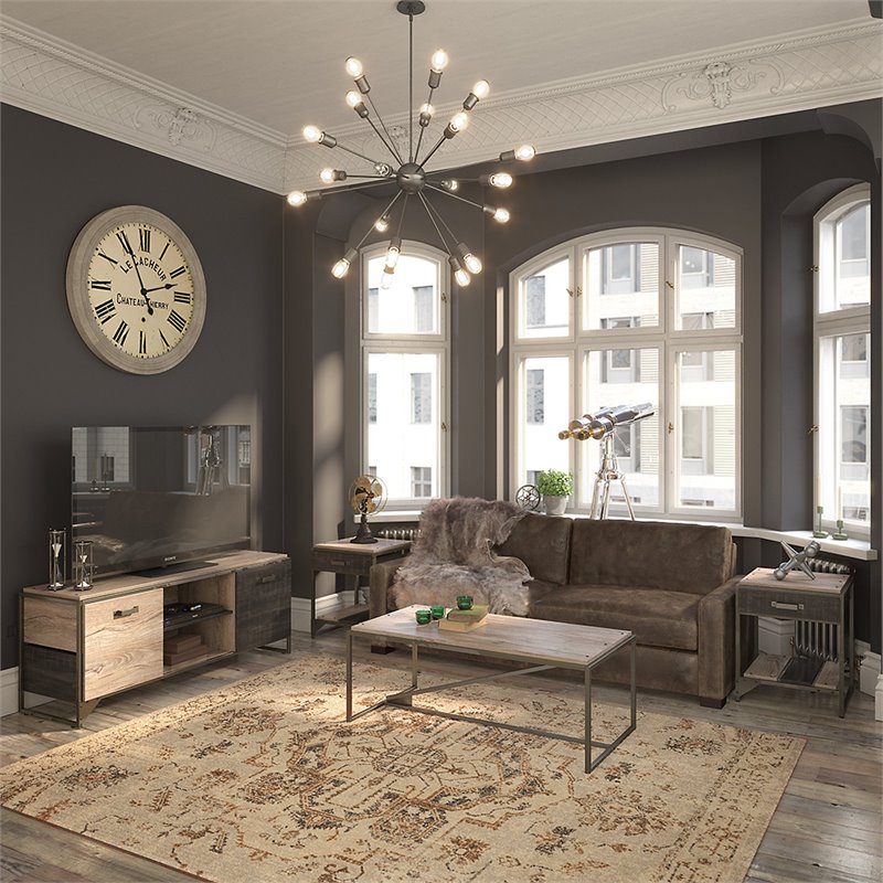 Bush Furniture Refinery 60W TV Stand with Coffee Table and Set of 2 End